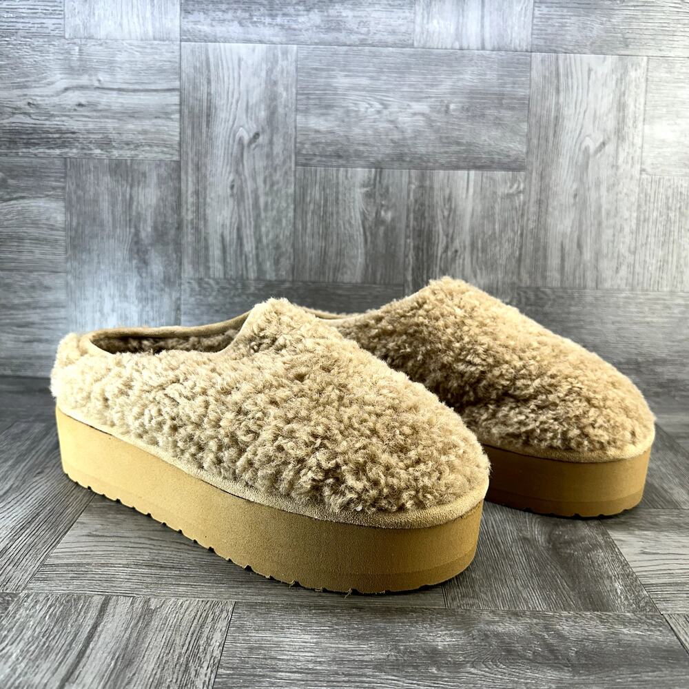 Madden Girl Womens Platform Slippers Size 9 Tan Faux Fur Mules Eazy NEW EAZY01J1 - Picture 5 of 8